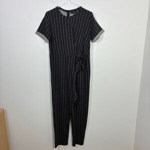 HATCH The Lolo Women's 0 Striped Jumper Wrap Tie Short Sleeve Jumpsuit Maternity